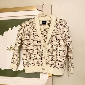 Cliche Textured Cream and Brown Cardigan